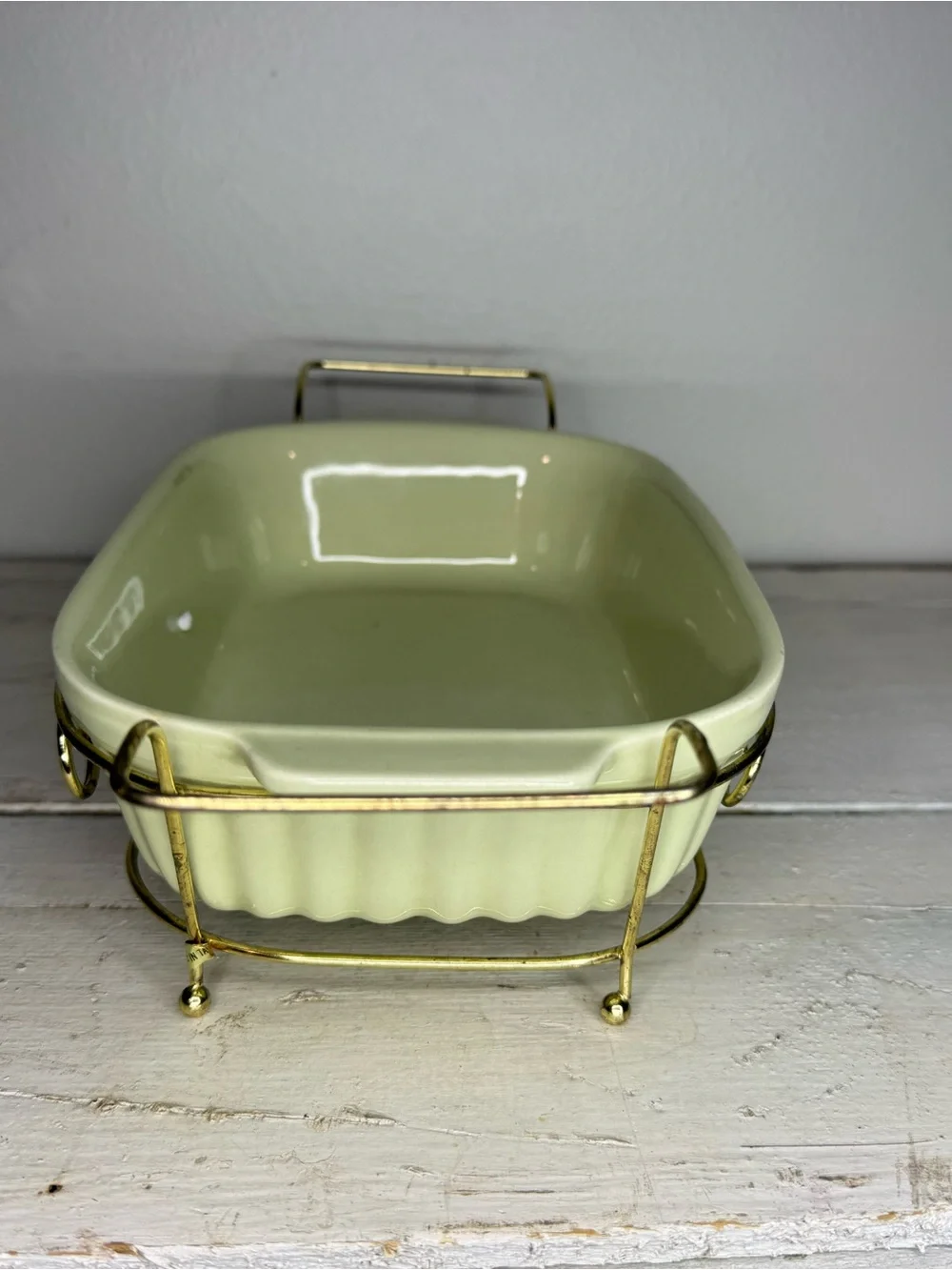 VTG Pfaltzgraff FTDA 1983 Pale Green 32 Oz. Casserole Dish W/ Wire Rack Holder